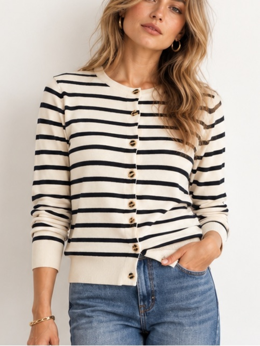 Charter Club Black Ivory Striped Cardigan Coastal Preppy Nautical Small
